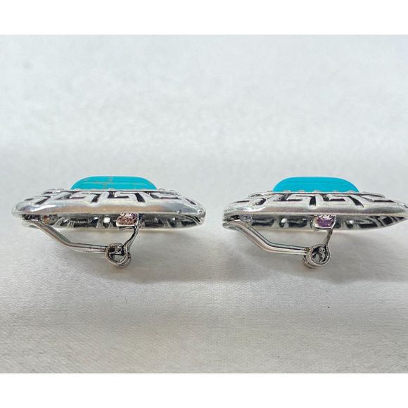 Southwest Style Earrings & Ring Faux Turquoise Stones Rhinestones Silver Frame - Picture 6 of 15